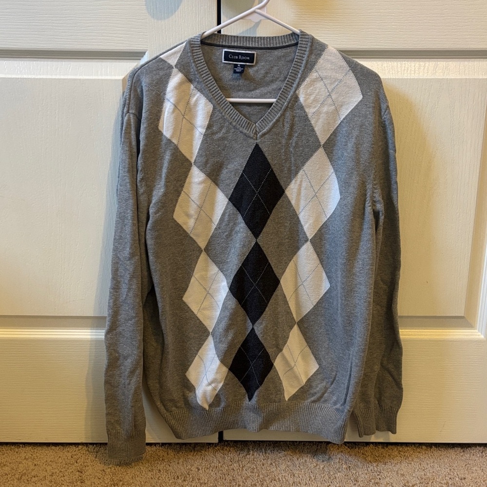 Gray Argyle Men's Golf Sweater